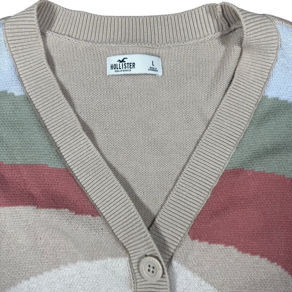 Hollister Womens Color Block Cardigan Sweater Beige Cotton Blend Size L Coquette - Picture 3 of 5
